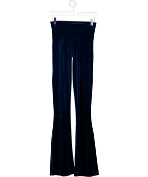 PEACHY DEN Midnight Blue Velvet Flare Trousers UK M