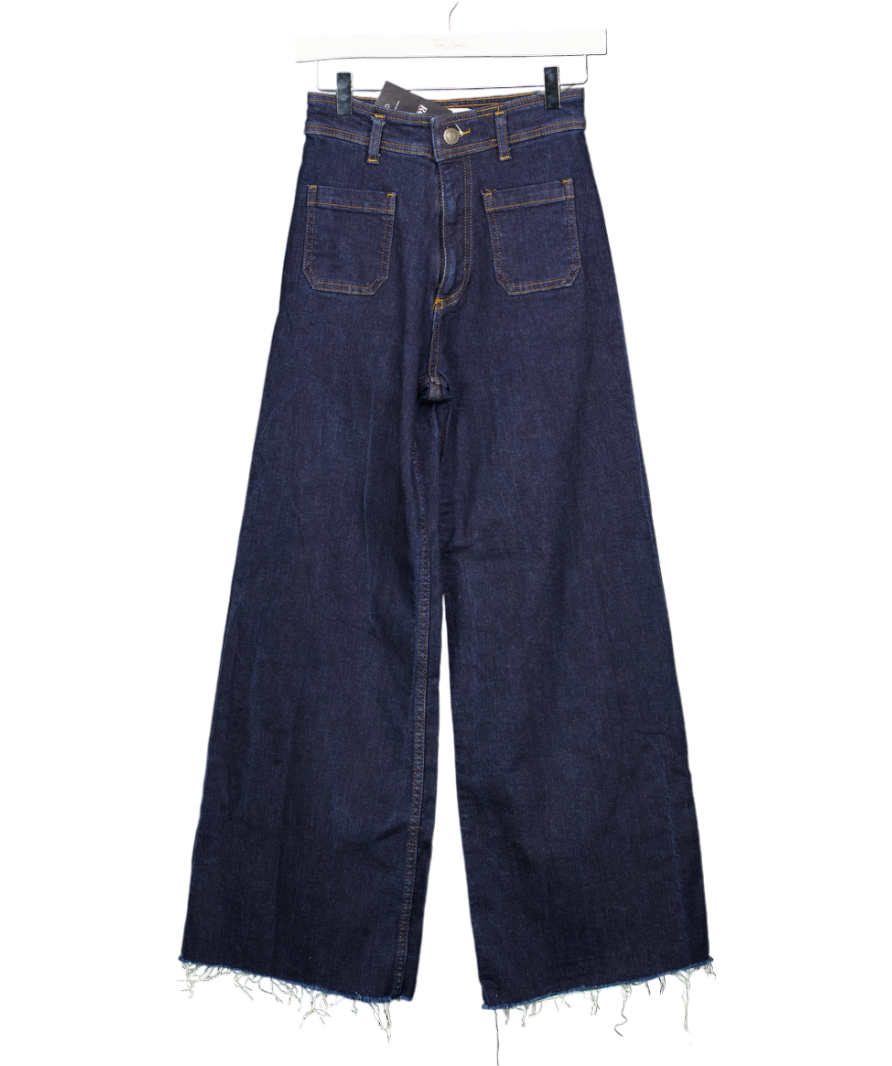 ZARA Dark Blue Patch Pocket Wide Leg Marine Jeans UK 6