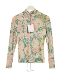 ASOS Curve Premium Mesh Abstract Floral Printed High Neck Long Sleeve Top In Pink UK 10