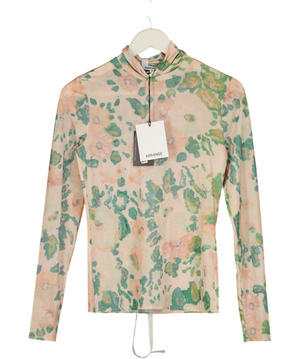 ASOS Curve Premium Mesh Abstract Floral Printed High Neck Long Sleeve Top In Pink UK 10