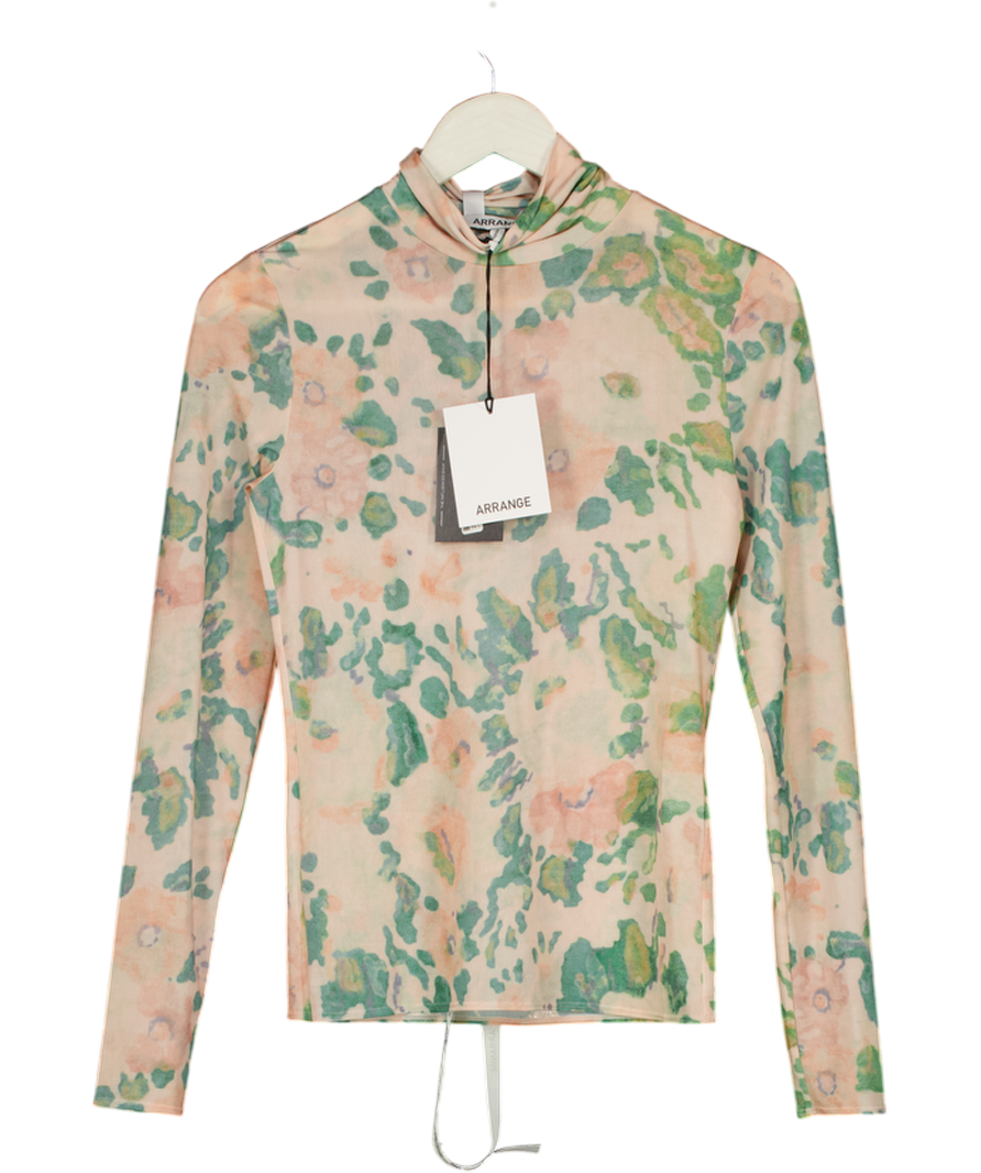 ASOS Curve Premium Mesh Abstract Floral Printed High Neck Long Sleeve Top In Pink UK 10