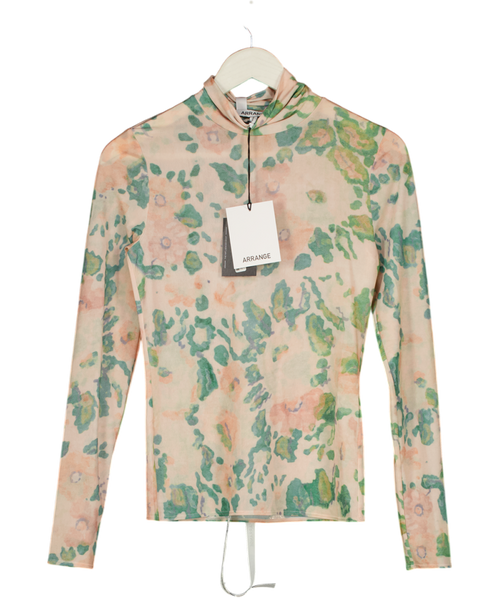 ASOS Curve Premium Mesh Abstract Floral Printed High Neck Long Sleeve Top In Pink UK 10