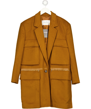 Max Mara Brown Camel Hair 3/4 Length Coat With Leather Trim UK M