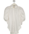 AJE. White Cotton Puff Shoulder Gold Button Rounded Hem Shirt UK 6