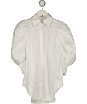 AJE. White Cotton Puff Shoulder Gold Button Rounded Hem Shirt UK 6