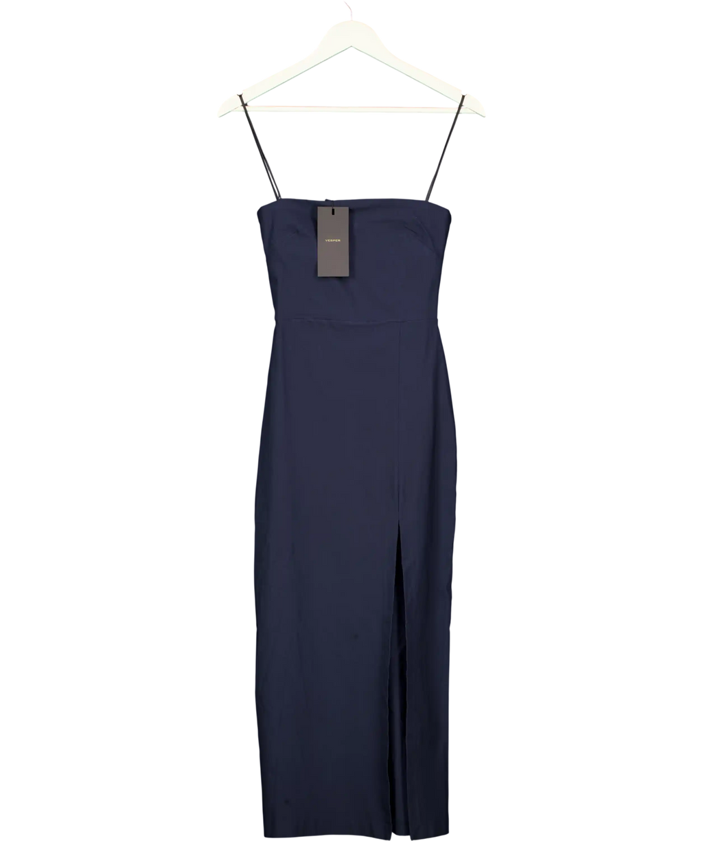 Vesper Blue Strappy Midi Dress With Thigh Split In Navy UK 6