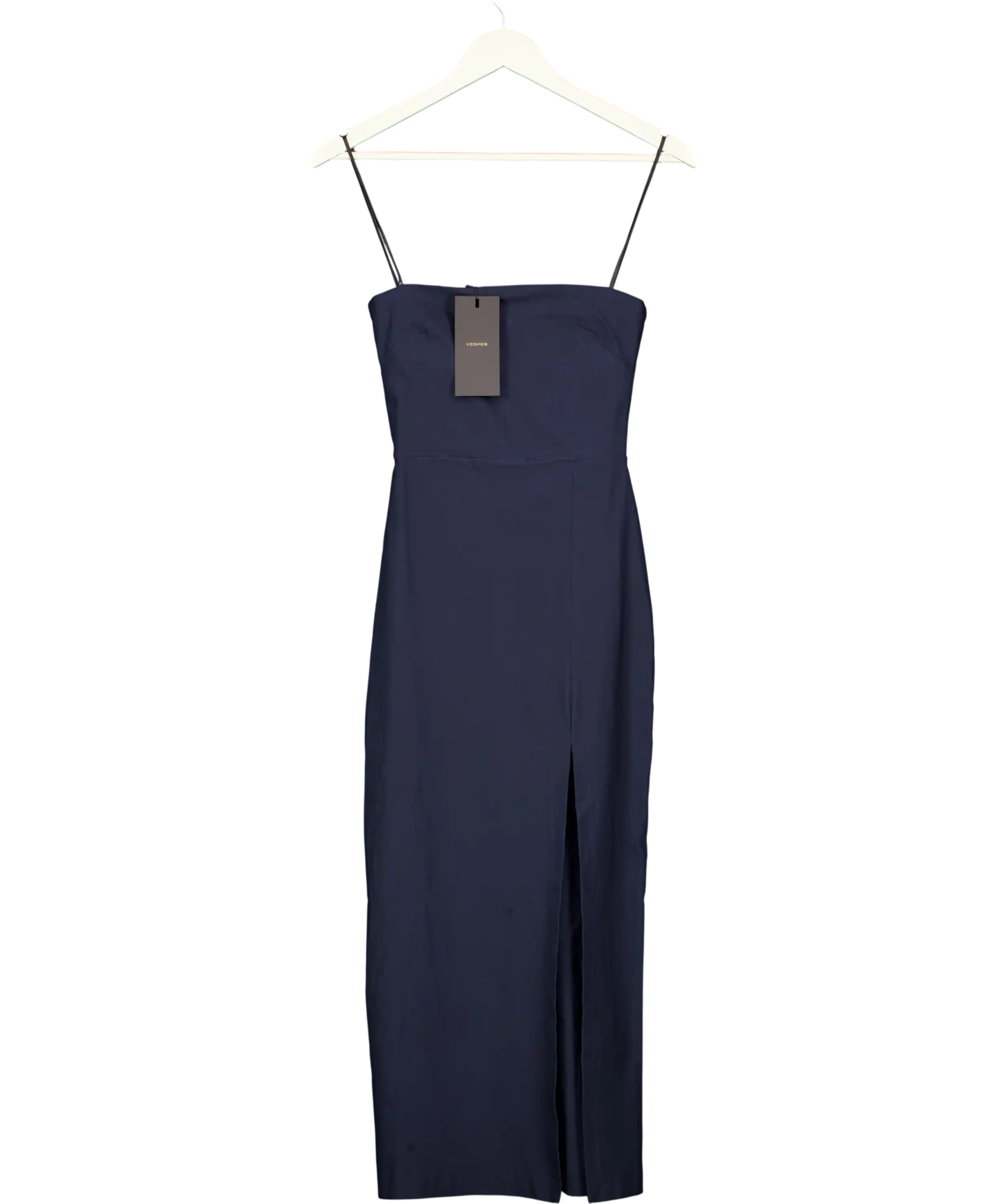 Vesper Blue Strappy Midi Dress With Thigh Split In Navy UK 6
