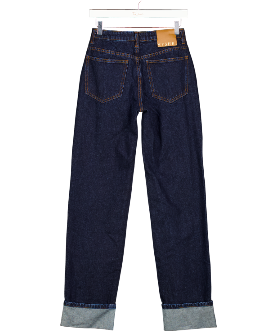 MESHKI Kirralee Straight Leg Cuffed Jeans - Indigo Blue UK 6