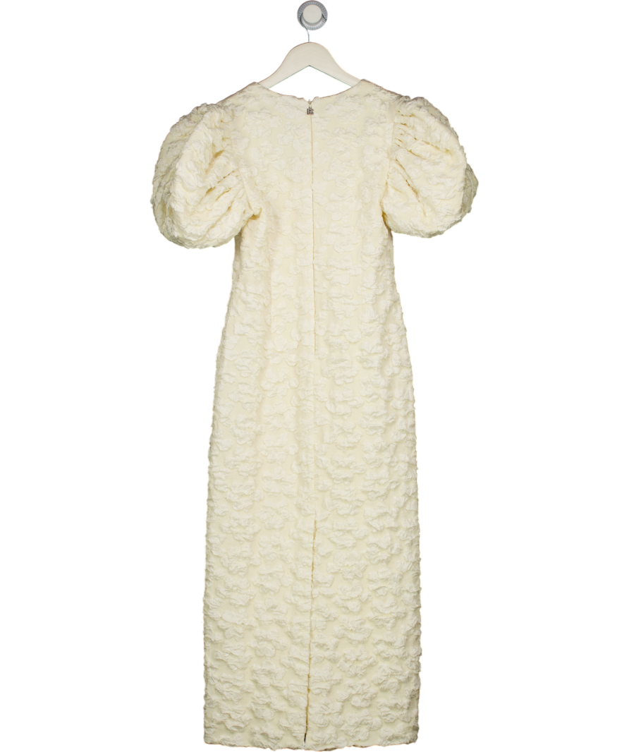 ROTATE BIRGER CHRISTENSEN Cream Puff Sleeve Floral Jacquard Midi Dress UK 8