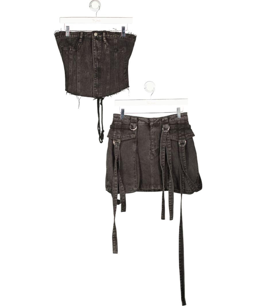 MARS THE LABEL Black 2-piece Blac Kwash Denim Corset And Mini Skirt Set UK S