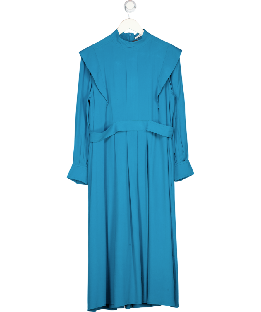 IRIS & INK Teal Blue Silk Blend Midi Dress UK 14