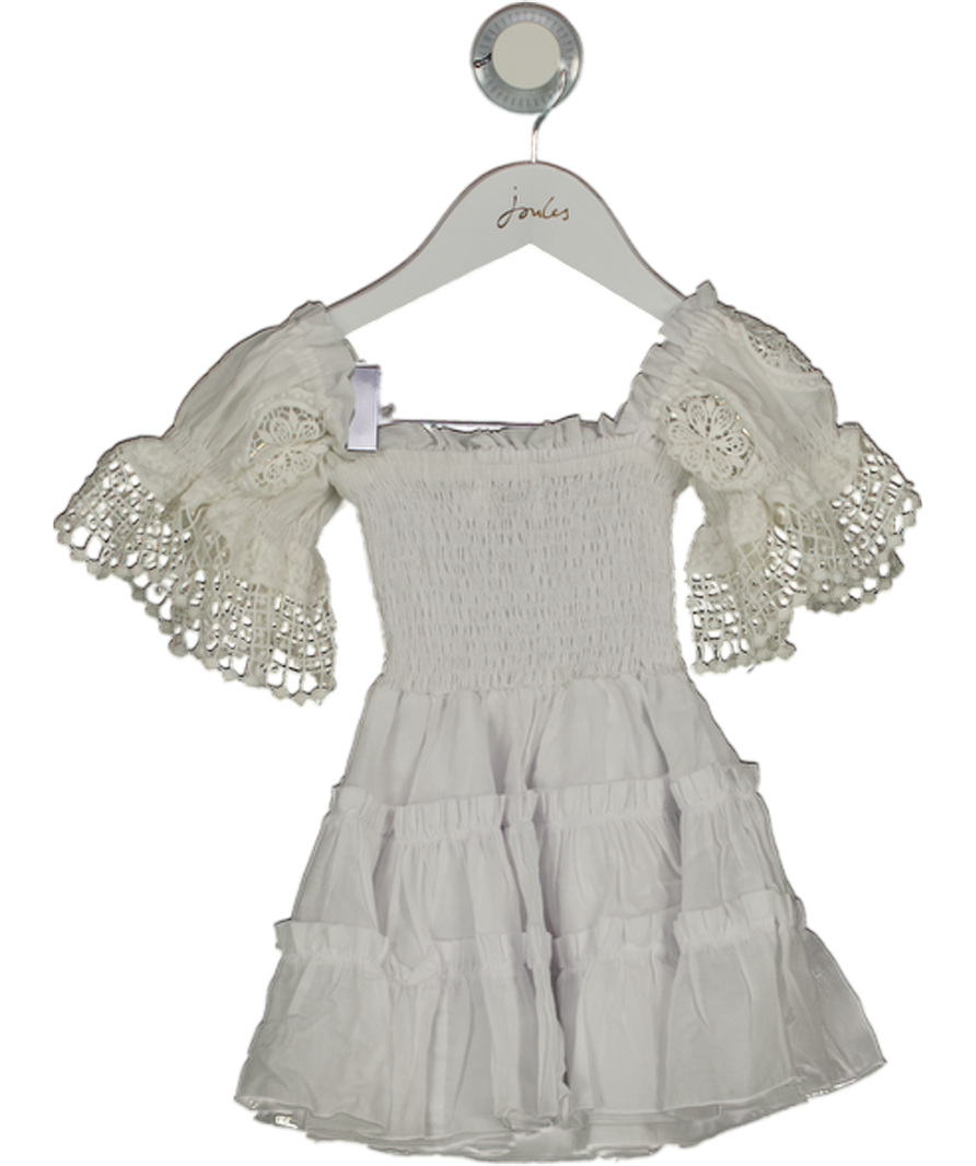 CHARO RUIZ KIDS White Shirred Crichet Lace Trimmed Dress 4 Years