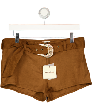 SUPERDOWN Tan Brown Faux Suede Belted Raddix Shorts UK M
