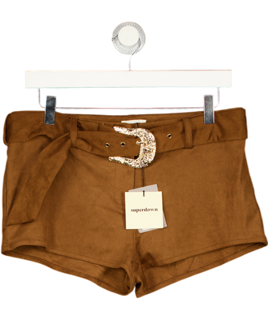SUPERDOWN Tan Brown Faux Suede Belted Raddix Shorts UK M