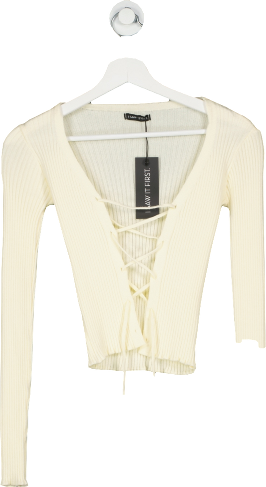 I saw it first Cream Knitted Tie Up Long Sleeve Top UK M