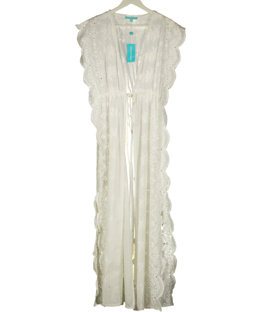 MELISSA ODABASH Talitha White Embroidered Scalloped Edge Kaftan UK S