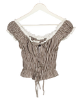 ZARA Brown / White Smocked Gingham Top UK S