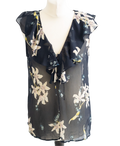 PAIGE Navy Blue Chiffon Floral Blouse UK M