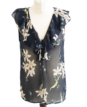 PAIGE Navy Blue Chiffon Floral Blouse UK M