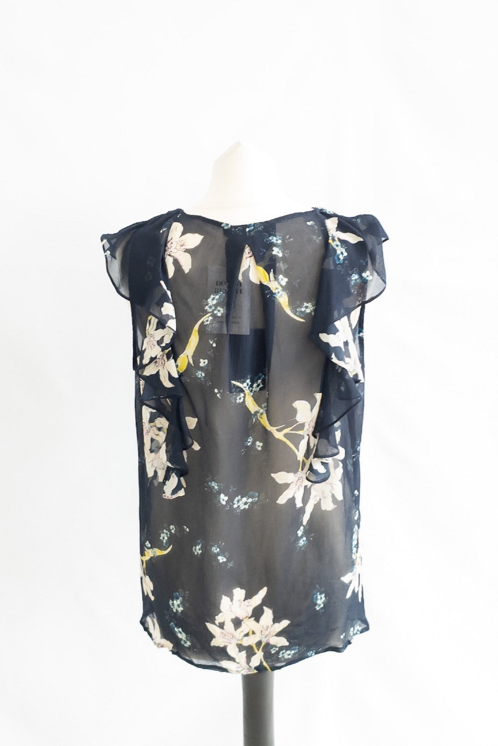 PAIGE Navy Blue Chiffon Floral Blouse UK M