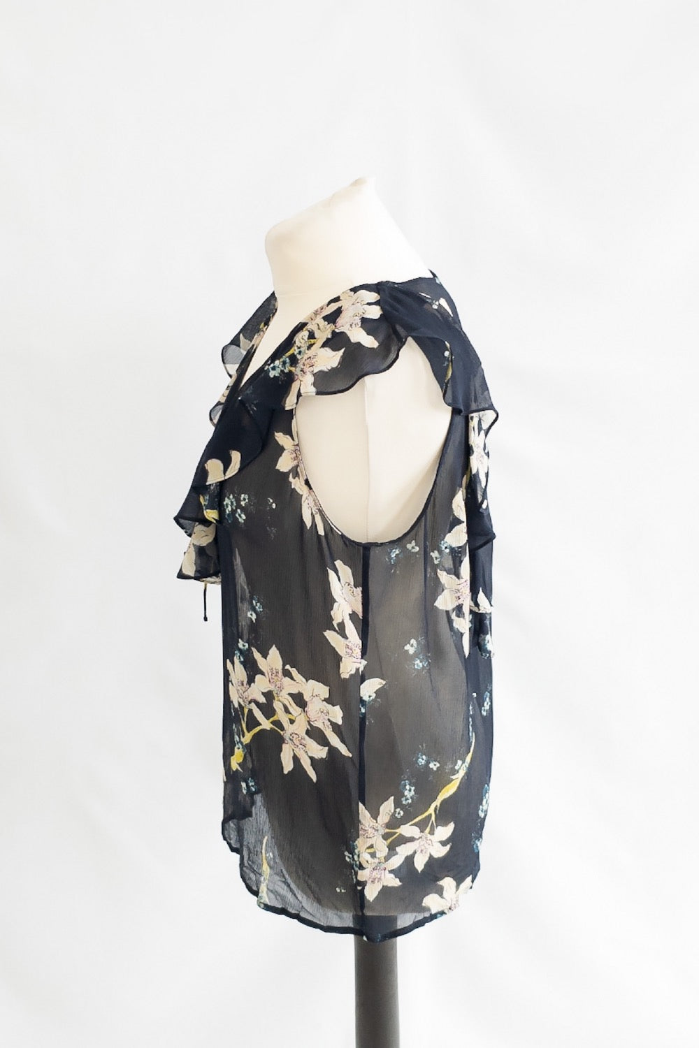 PAIGE Navy Blue Chiffon Floral Blouse UK M