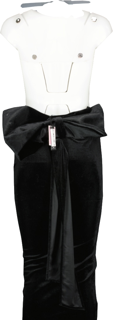 PrettyLittleThing Black Velvet Bow Detail Maxi Dress UK 6
