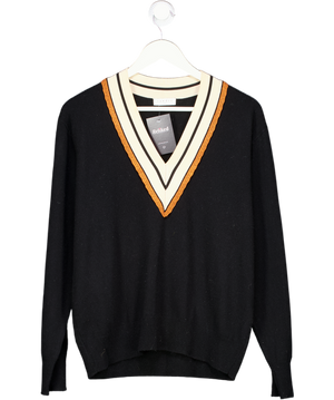 SANDRO PARIS Black Wool / Cashmere Blend Colle  V-neck Jumper Sz3 UK 10