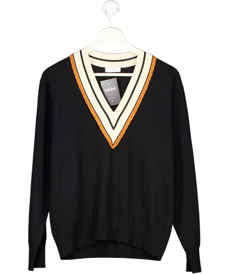 SANDRO PARIS Black Wool / Cashmere Blend Colle  V-neck Jumper Sz3 UK 10