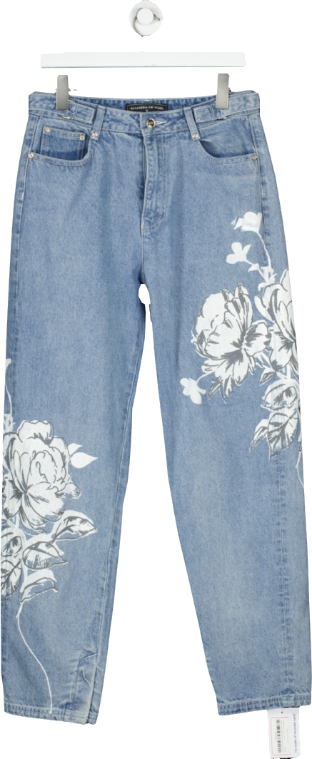 maniere de voir Blue Flower Print Mom Jeans UK 10