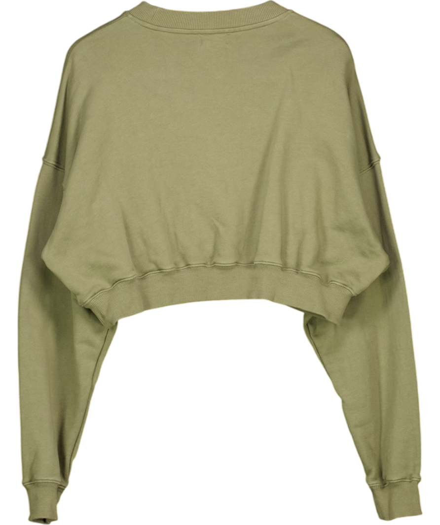 T/ALA Khaki Green Crop Embroidered Logo Sweatshirt UK M