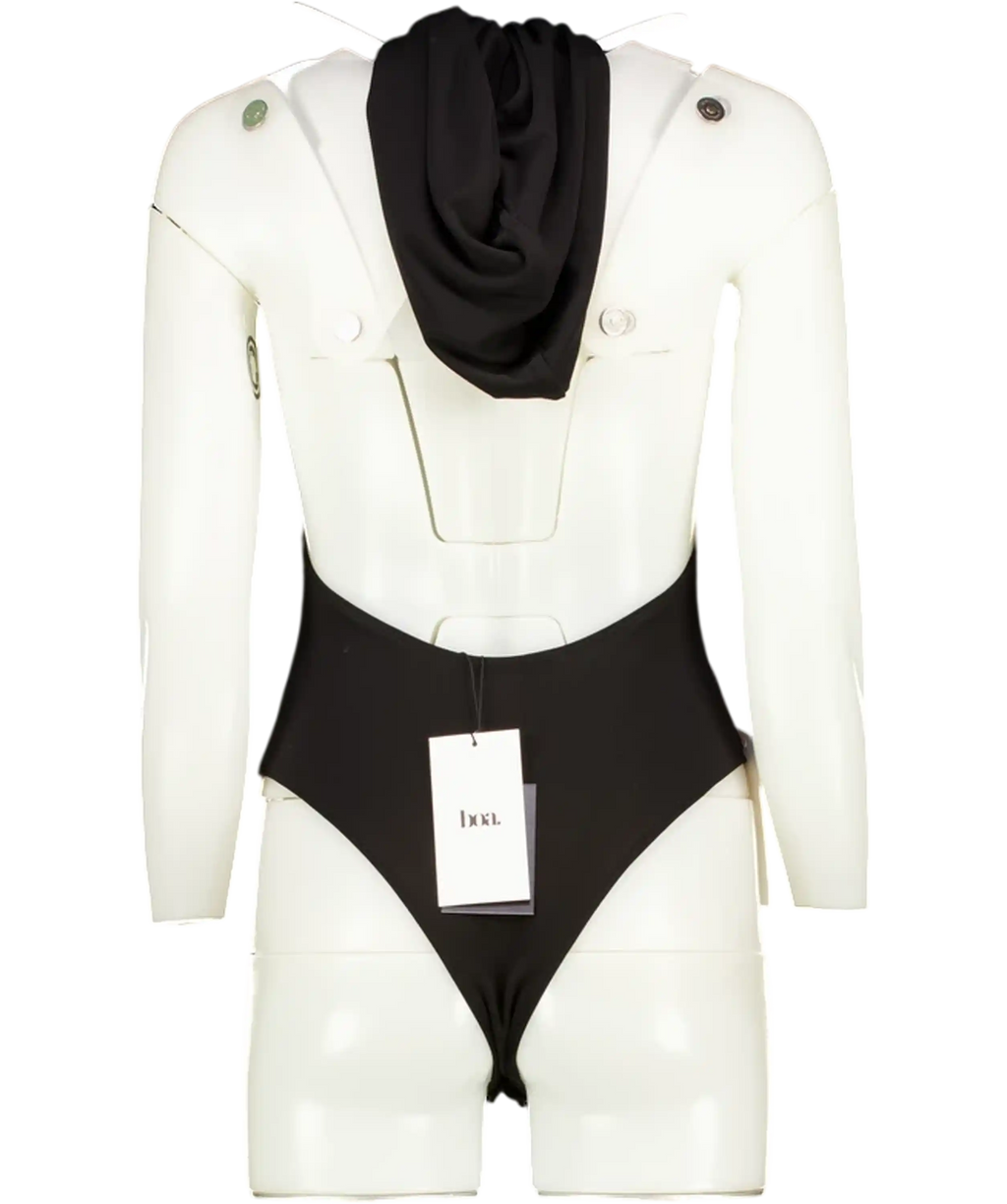BOA. Black Hooded Halterneck Bodysuit UK M