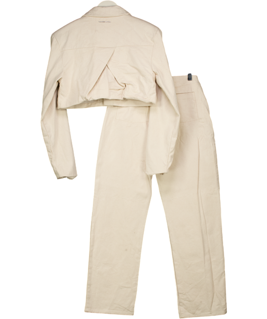 maniere de voir Cream Cropped Ercu Denim Jacket And Straight Leg Trouser Set UK 8