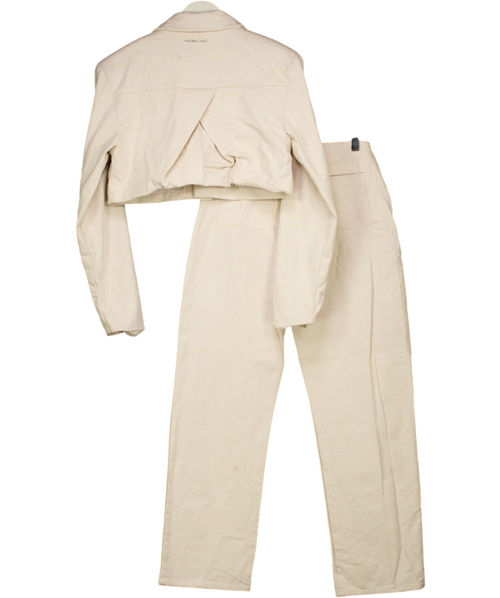 maniere de voir Cream Cropped Ercu Denim Jacket And Straight Leg Trouser Set UK 8