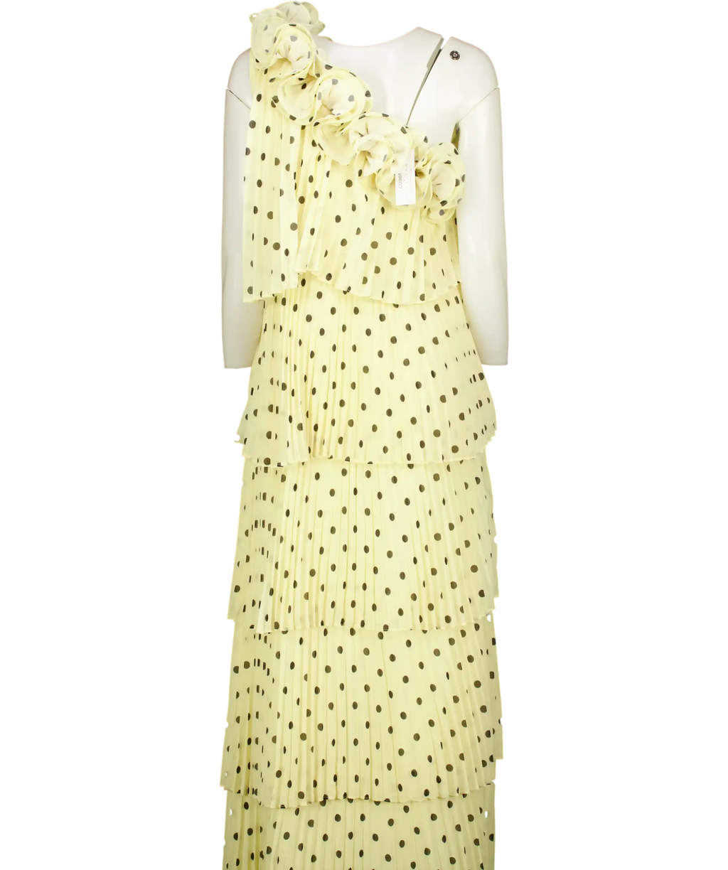 Coast Lisa Tan Pale Yellow 3d Floral Spot Print Tiered Maxi Dress UK 14