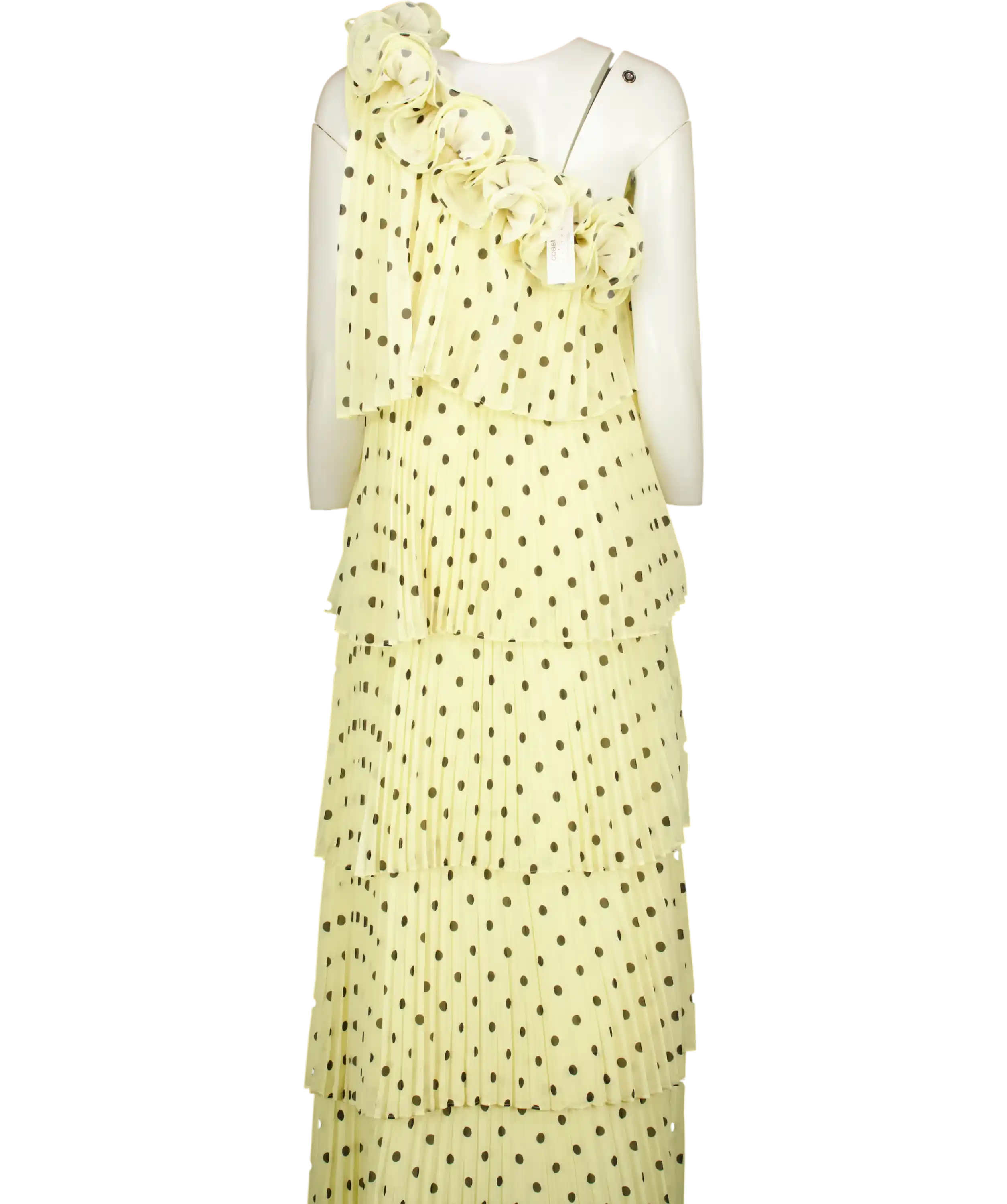 Coast Lisa Tan Pale Yellow 3d Floral Spot Print Tiered Maxi Dress UK 14