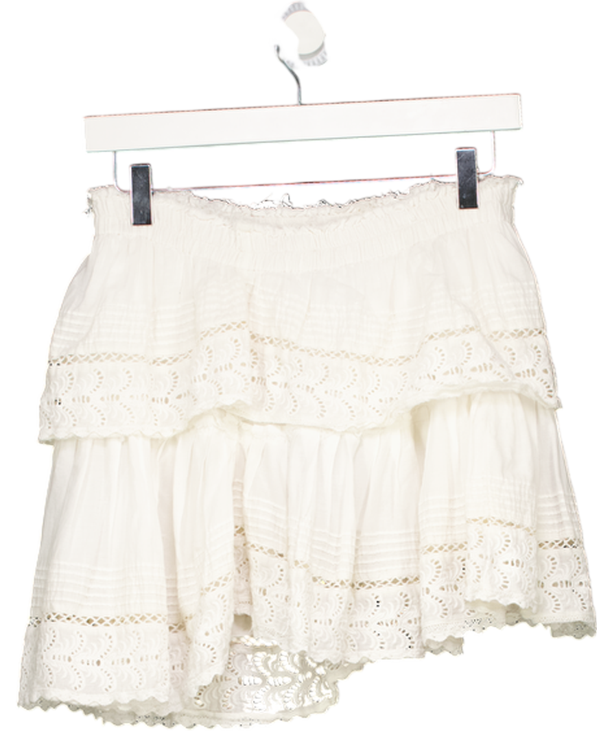 loveshackfancy White Lace-trim Cotton Miniskirt UK S