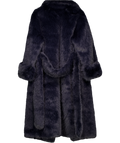 ASOS Blue Longline Belted Faux Fur Coat Navy UK L