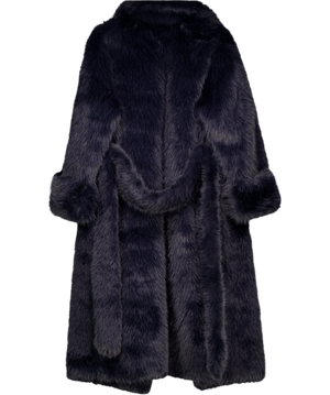 ASOS Blue Longline Belted Faux Fur Coat Navy UK L