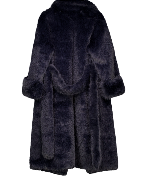 ASOS Blue Longline Belted Faux Fur Coat Navy UK L