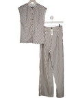 COMMENSE 2-piece Ivory White / Navy Striped Waistcoat Top And Wide Leg Trouser Set With Wide Waist Belt UK S