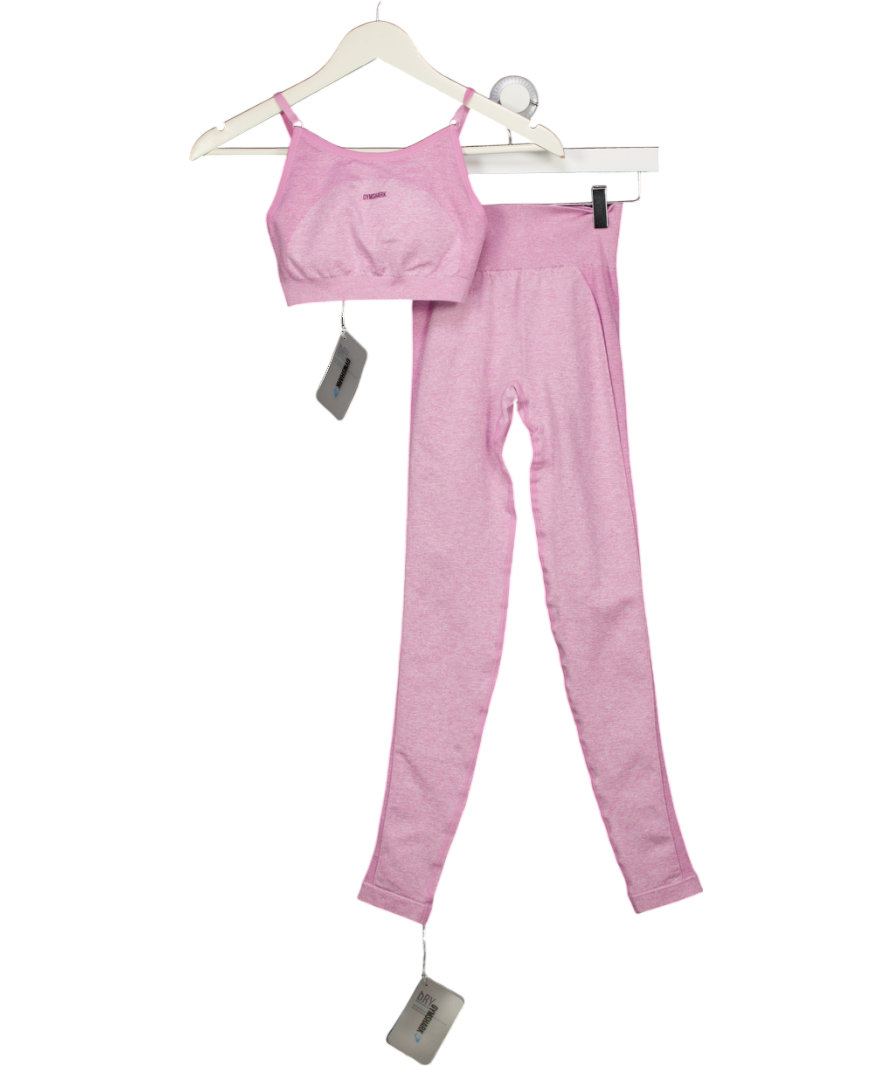 GYMSHARK Pink  Marl Flex Strappy Sports Bra And Leggings Set UK XS