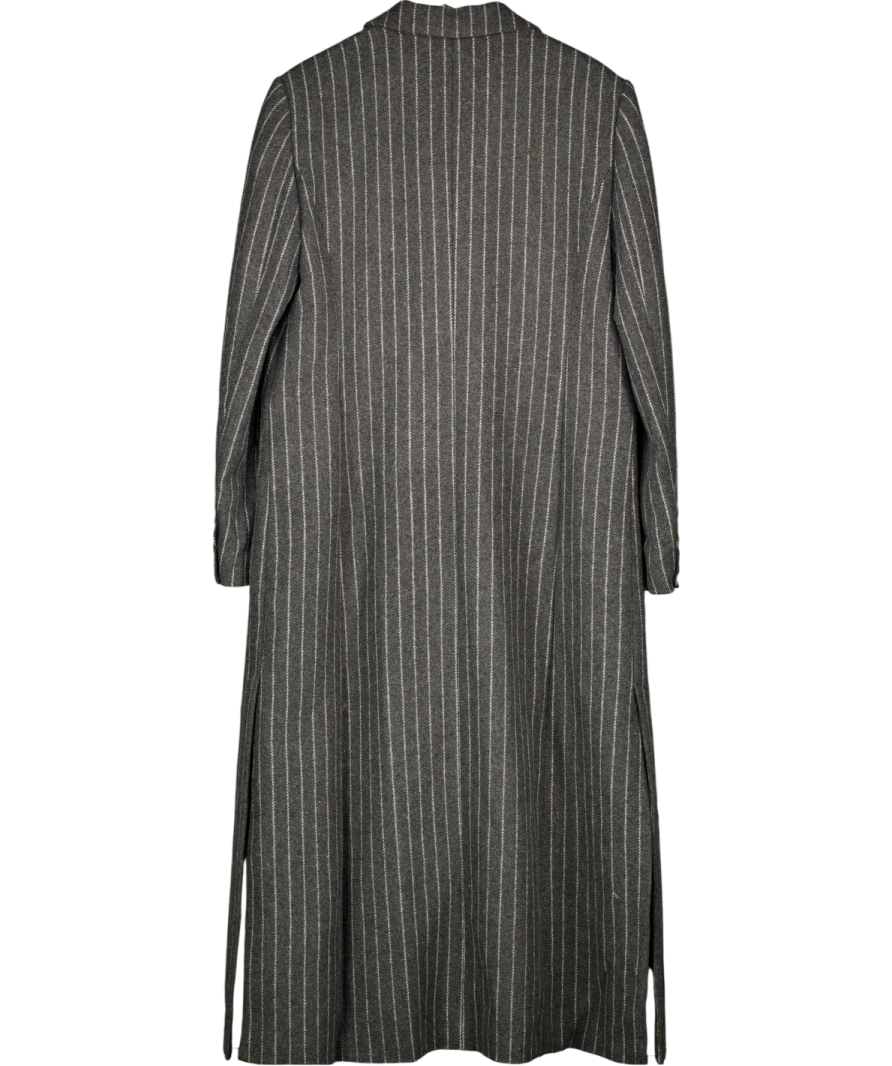 Karen Millen Black Brushed Wool Pinstripe Oversized Double Breasted Tailored Maxi Coat UK 16