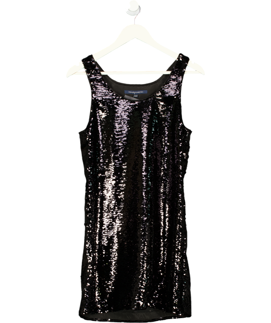 FRENCH CONNECTION Black Sequin A-line Mini Dress UK 6