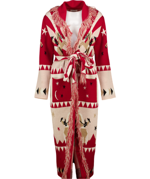 HAYLEY MENZIES Red Merino Wool Long Sunrise Rodeo Cardi-coat Red, Beige And Pink UK S