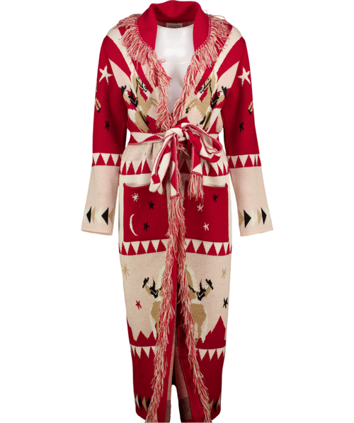 HAYLEY MENZIES Red Merino Wool Long Sunrise Rodeo Cardi-coat Red, Beige And Pink UK S