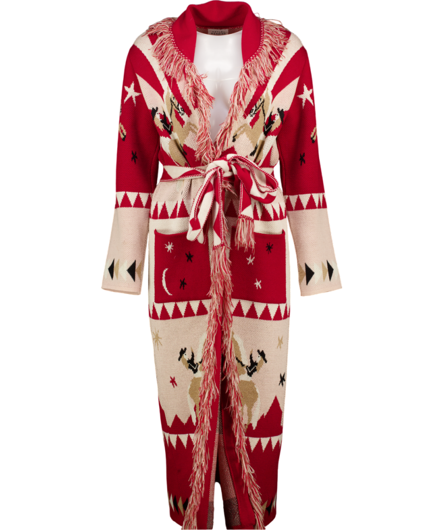 HAYLEY MENZIES Red Merino Wool Long Sunrise Rodeo Cardi-coat Red, Beige And Pink UK S