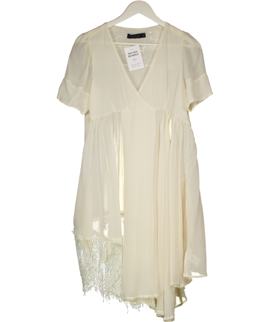 Twin-set Cream Silk Chiffon Lace trim Dress UK L