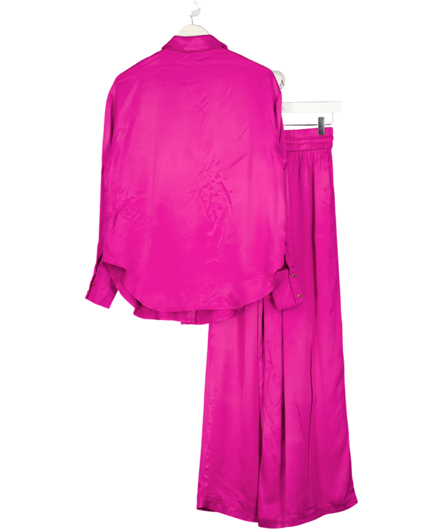 KAREN MILLEN Pink Viscose Satin Oversized Woven Shirt And Trouser Set UK 6