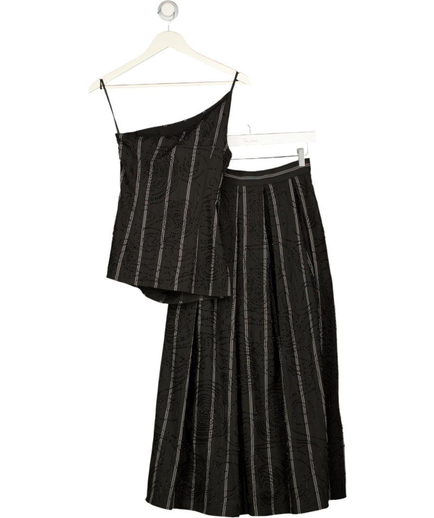 KAREN MILLEN 2-piece Black Stripe Beaded  One Shoulder Top &  Full Midi Skirt Set UK 6