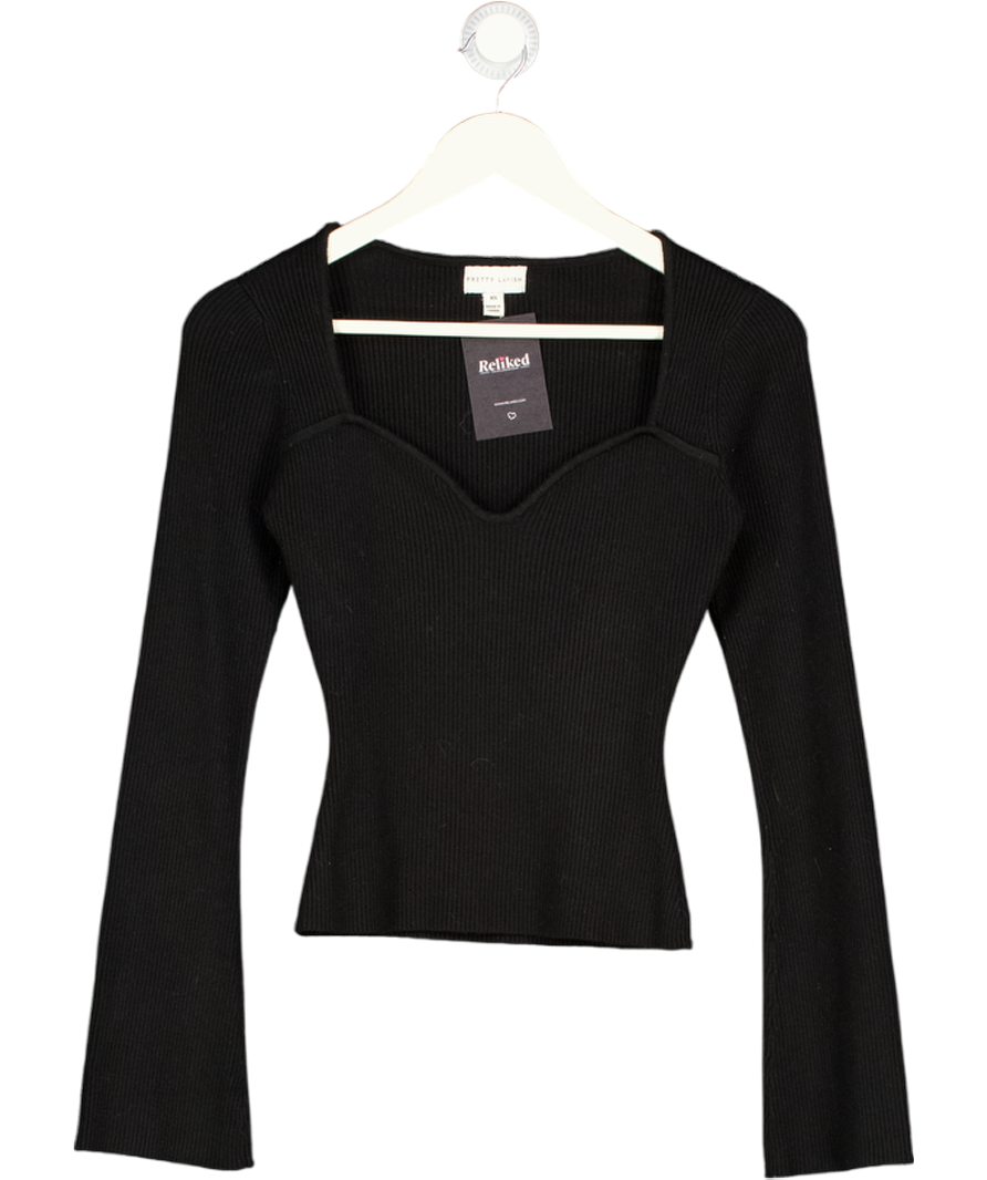 PRETTY LAVISH Black Long Sleeve Knitted Top UK XS